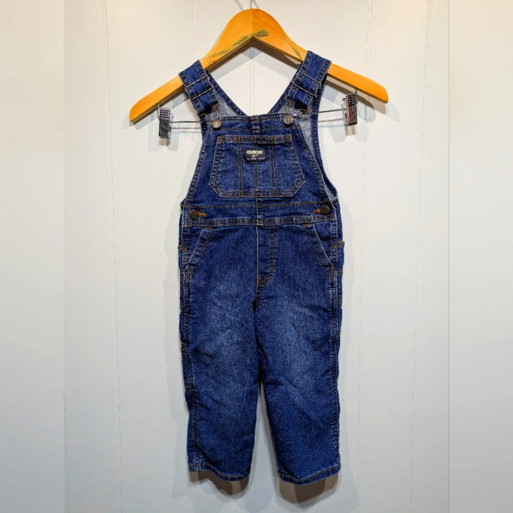 OshKosh B'gosh Toddler Denim Overalls Size 2T Medium Blue Classic Bib Jeans